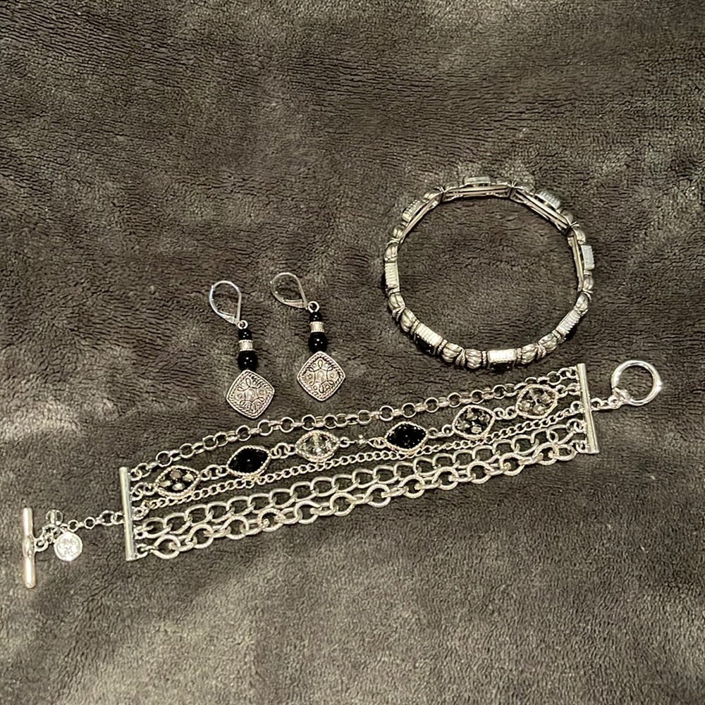 Silver and black choker bracelet set
